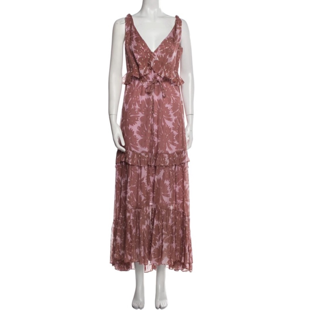 NWOT Diane Von Furstenberg Pink Floral Ruffle Maxi Dress sz XS